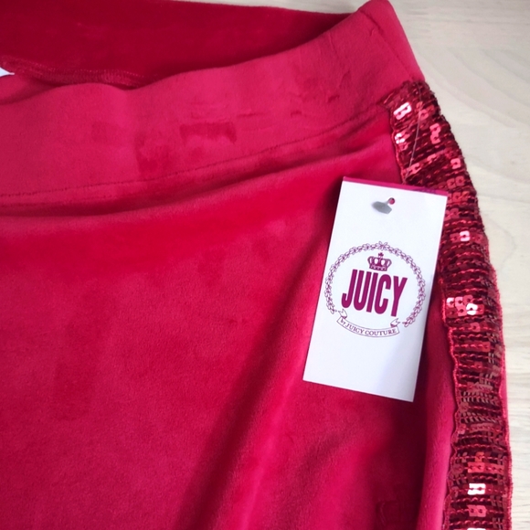 Juicy Couture Cherry Red Sequin Edge Solid Velour Loungewear Pants Y2K Bling - Picture 1 of 8